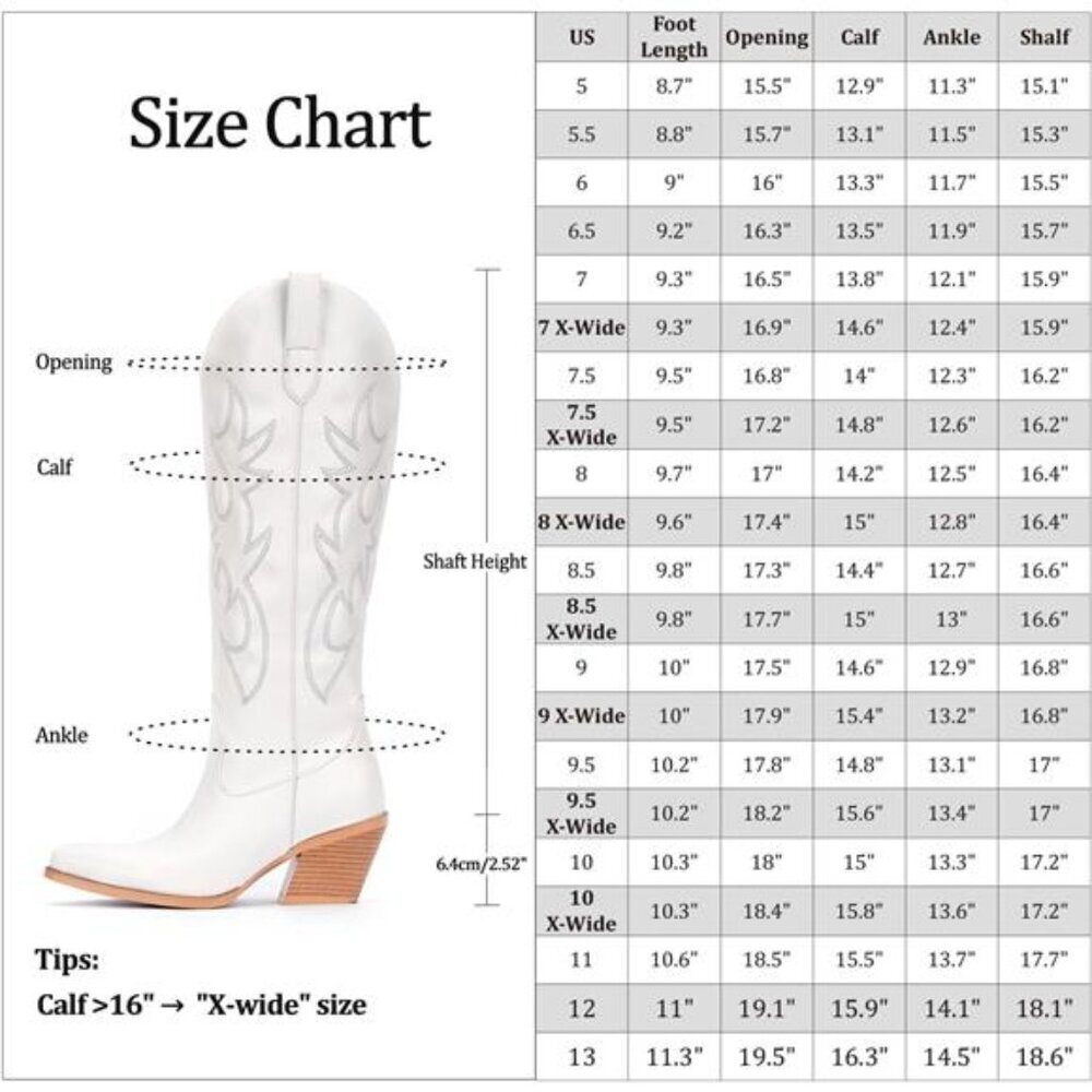 NEW  Western Cowboy Boots for Women - Knee High Wide Calf Cowgirl Boots - Picture 6 of 6